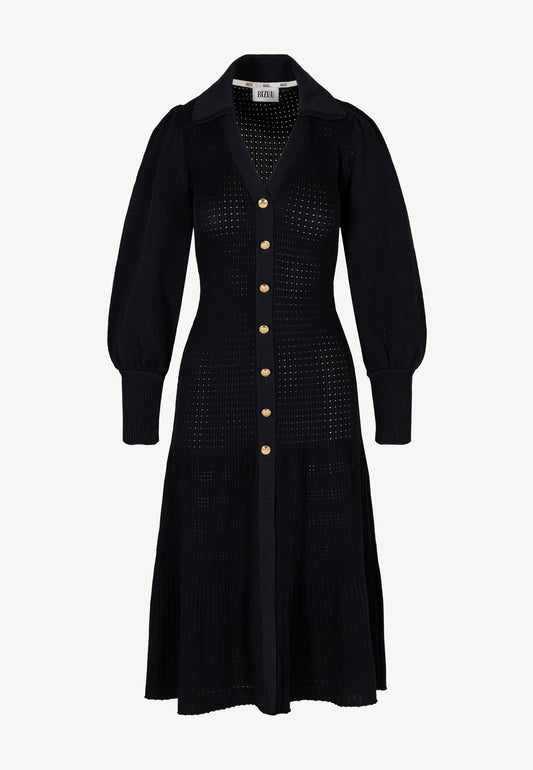 The WEDDY Black Midi Dress with a V-neck