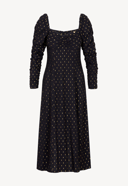 NANIE BLACK midi dress with decorative gold thread