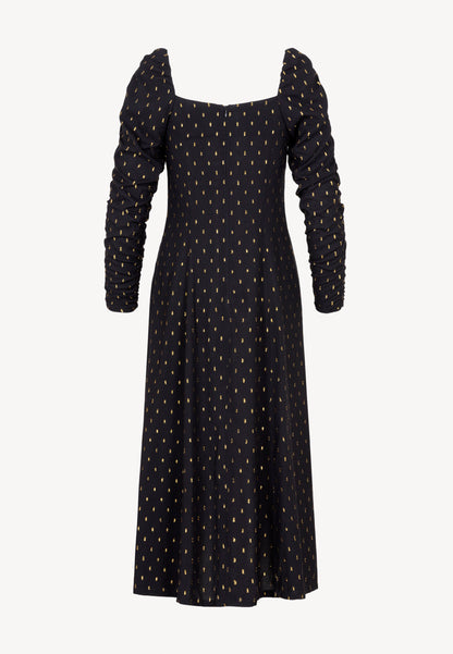 NANIE BLACK midi dress with decorative gold thread