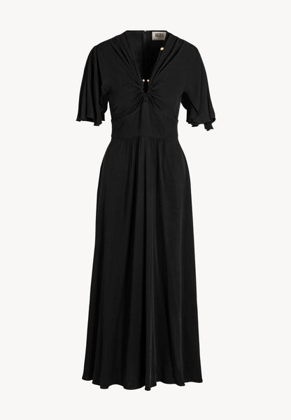 Midi dress made of viscose with a V-neckline and a flared bottom ALMATHEA black