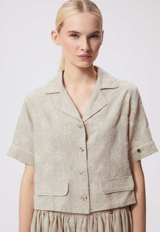 Linen-viscose women's boxy shirt CHEZ beige