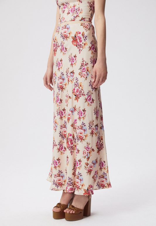 Maxi skirt in viscose with a floral print DERIVE cream