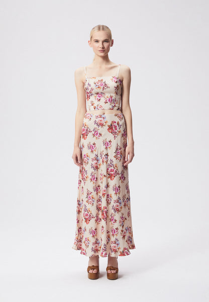 Maxi skirt in viscose with a floral print DERIVE cream