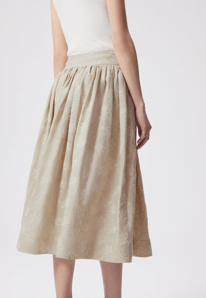 Flared midi skirt with floral embroidery LENPRA beige