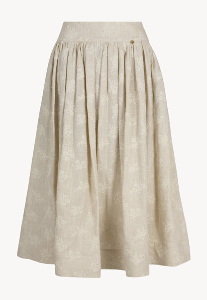 Flared midi skirt with floral embroidery LENPRA beige