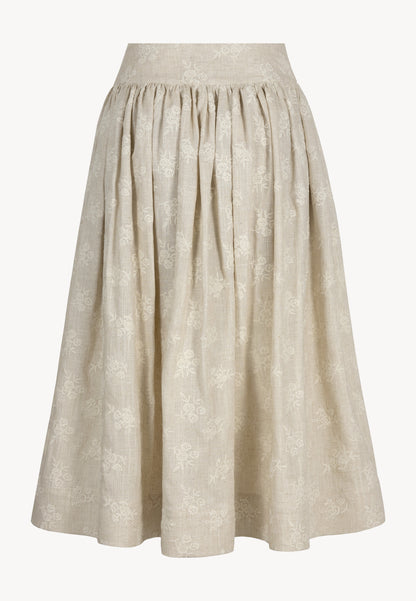 Flared midi skirt with floral embroidery LENPRA beige