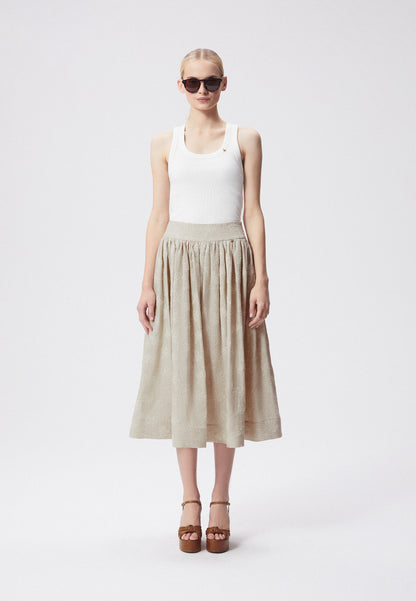 Flared midi skirt with floral embroidery LENPRA beige