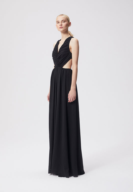 Maxi dress with a V-neckline and side cutouts VENEZIA black