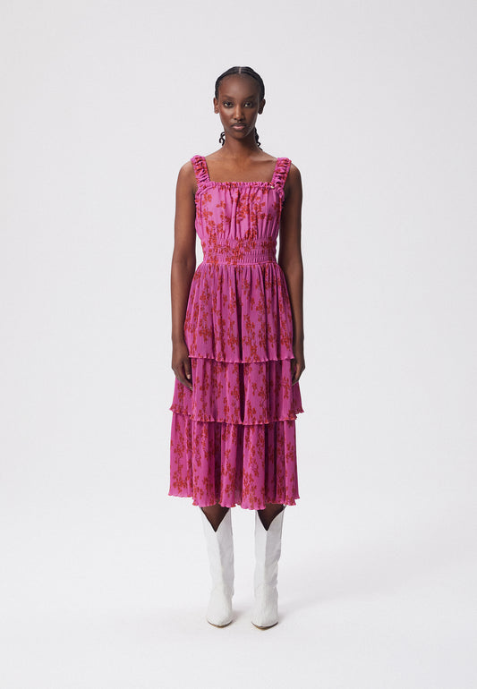 Midi dress with straps and an original floral print KSANTI pink