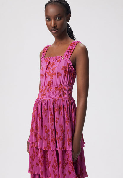 Midi dress with straps and an original floral print KSANTI pink