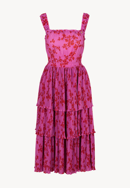 Midi dress with straps and an original floral print KSANTI pink