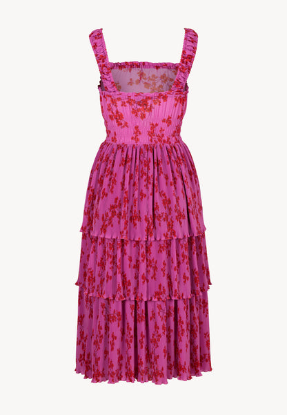 Midi dress with straps and an original floral print KSANTI pink