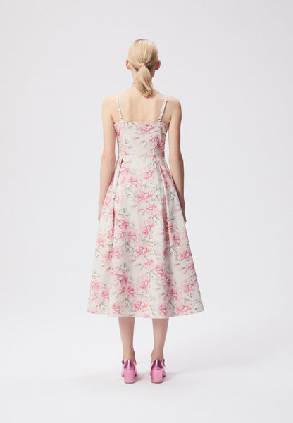 Midi dress with straps and an original floral print ERDENNIA cream