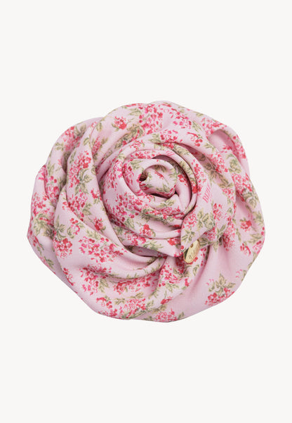 Brooch in the shape of a rose with a long sash and floral print ROSIE