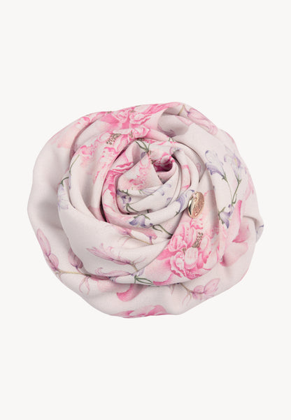 Brooch in the shape of a rose with a long sash and floral print ROSIE cream