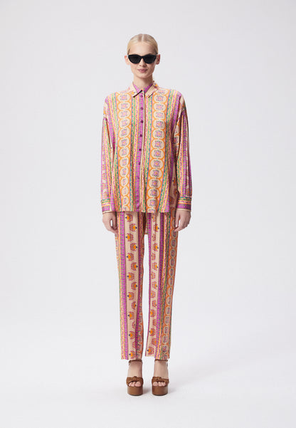 Viscose shirt with an oriental floral print and an elongated back LIENAM