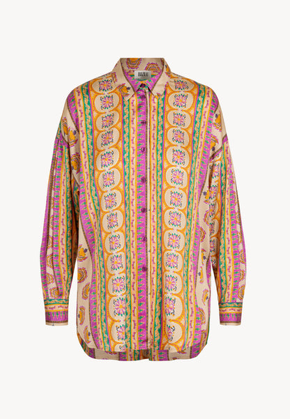 Viscose shirt with an oriental floral print and an elongated back LIENAM