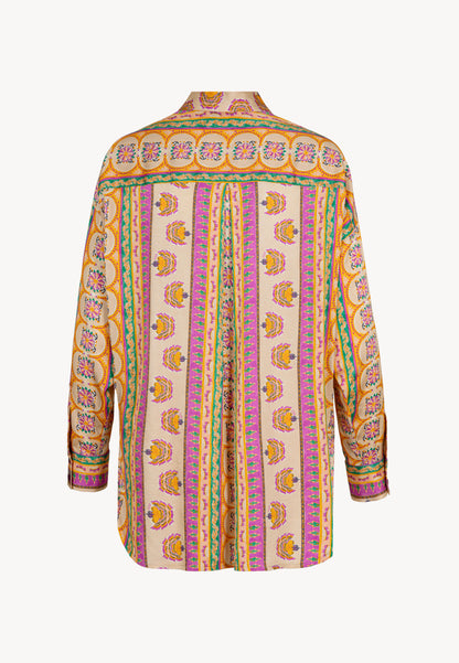 Viscose shirt with an oriental floral print and an elongated back LIENAM