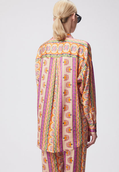 Viscose shirt with an oriental floral print and an elongated back LIENAM