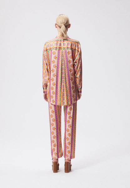 Viscose shirt with an oriental floral print and an elongated back LIENAM