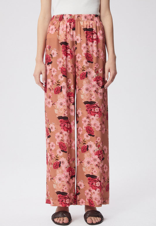 Wide-leg trousers with a floral print BRITT beige