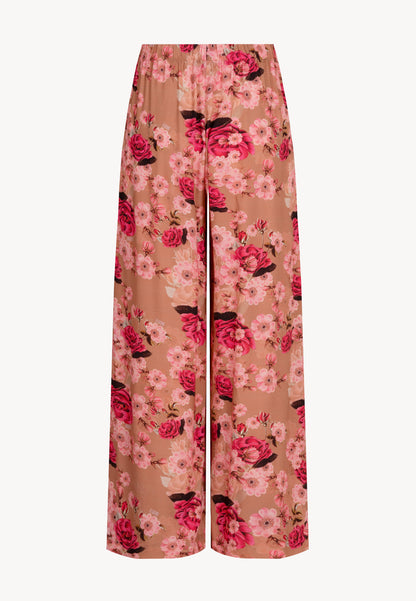 Wide-leg trousers with a floral print BRITT beige