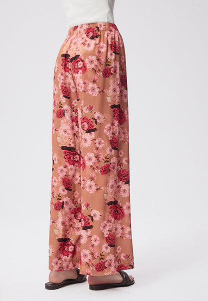 Wide-leg trousers with a floral print BRITT beige