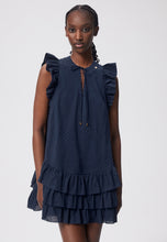 Load image into Gallery viewer, Mini dress with ruffles and a V-nec CRISTAL navy

