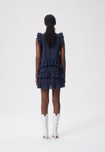 Load image into Gallery viewer, Mini dress with ruffles and a V-nec CRISTAL navy
