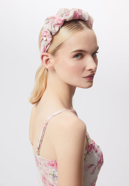 Hairband with original floral print ELEONOR cream