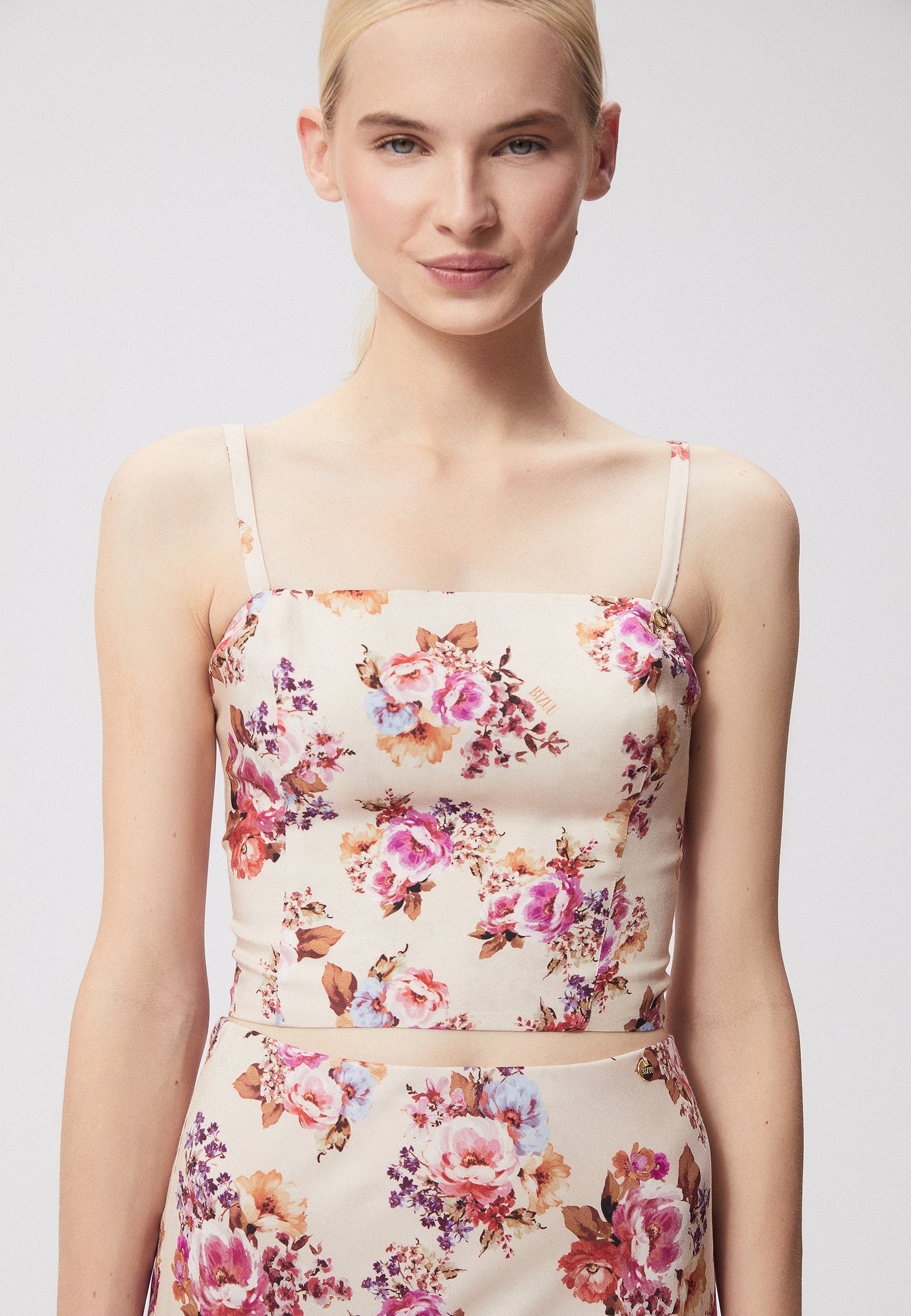 Women's floral top with straps KATNISS cream