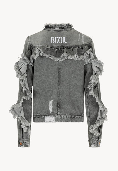 Denim jacket with a ruffle on the back and logo embroidery KINGA grey
