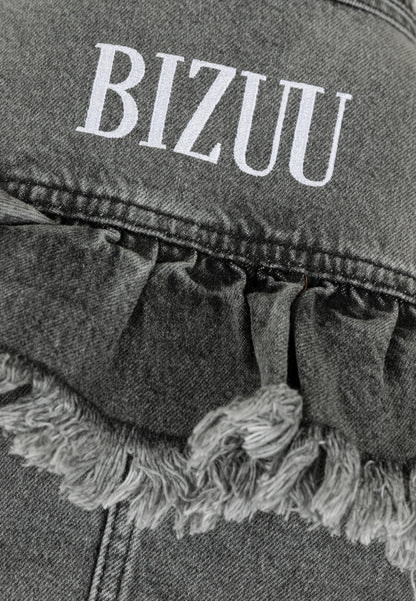 Denim jacket with a ruffle on the back and logo embroidery KINGA grey