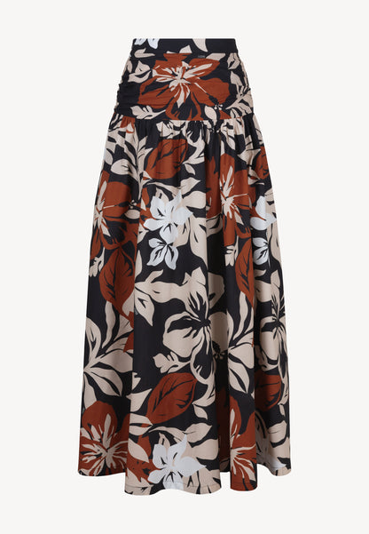 Maxi skirt in original floral cotton print, ASTURIA in black