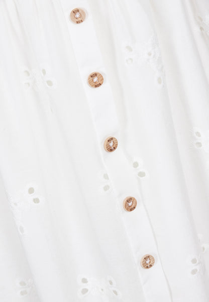 Maxi dress with square neckline and English embroidery, BARCONNA in white