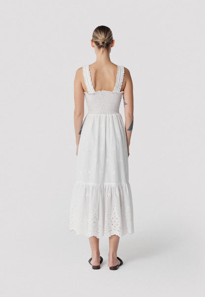 Maxi dress with square neckline and English embroidery, BARCONNA in white