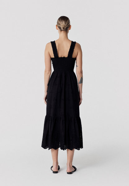 Midi dress with wide straps and English embroidery, BARCONNA in black