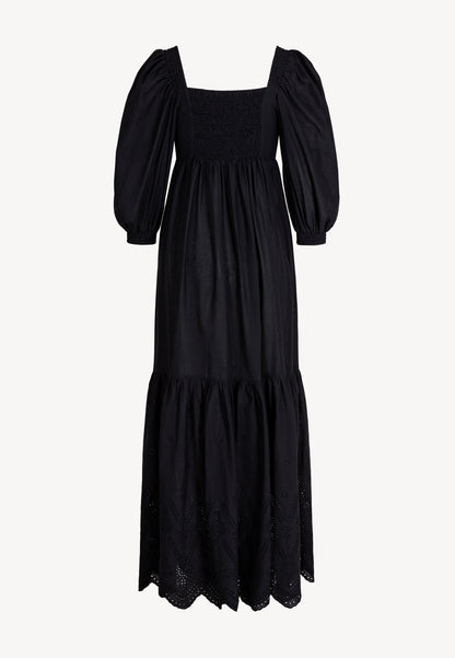 Maxi dress with a heart-shaped neckline and puffy sleeves, LACHI in black