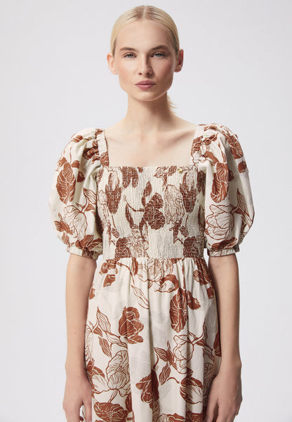 Maxi dress with puffy sleeves and a flared bottom, MUNIA in beige