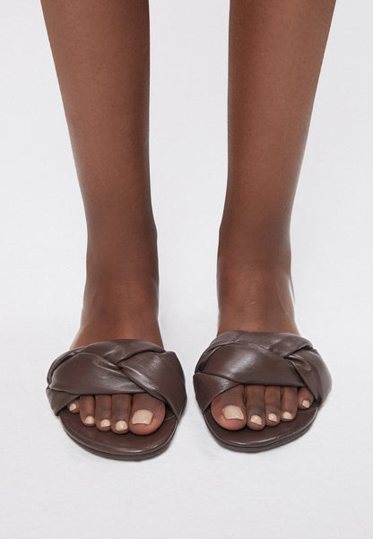 Leather sandals with woven straps, POLVO in brown