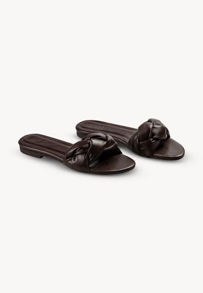 Leather sandals with woven straps, POLVO in brown