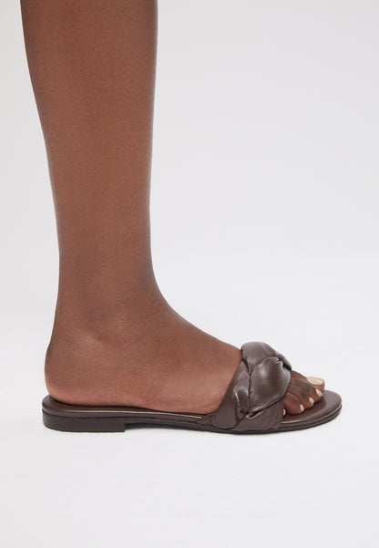 Leather sandals with woven straps, POLVO in brown