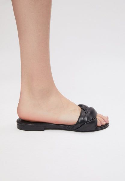 Leather sandals with woven straps, POLVO in black