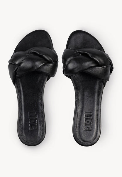 Leather sandals with woven straps, POLVO in black