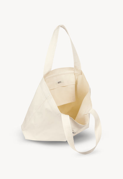 Cotton bag with a jacquard logo label, BAGGIE in cream