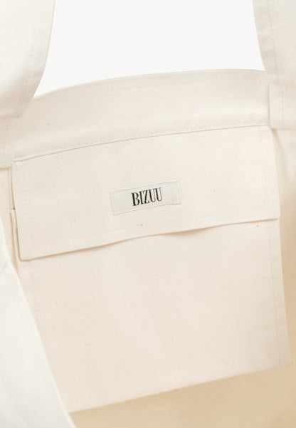 Cotton bag with a jacquard logo label, BAGGIE in cream