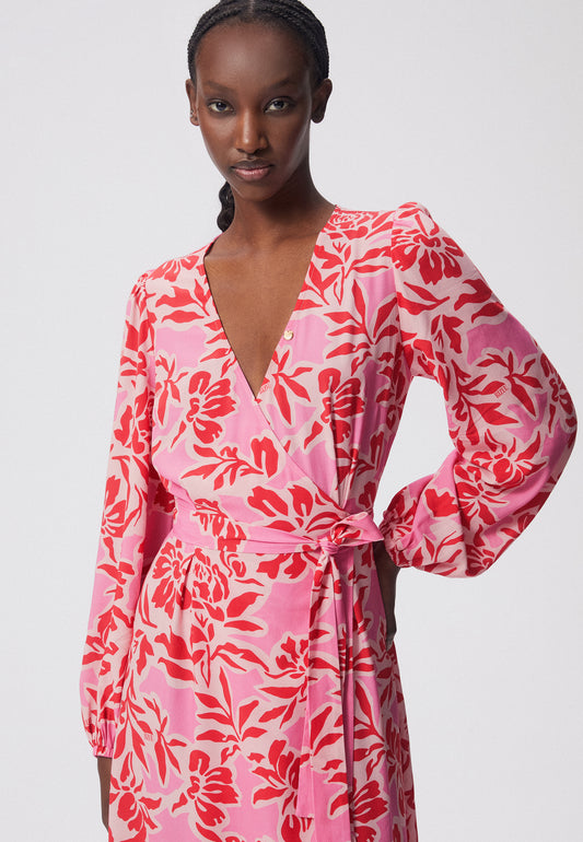 Floral wrap midi dress with a belt, ZALITA in pink