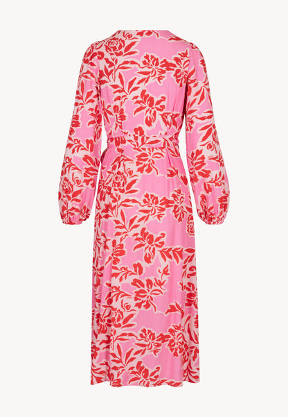Floral wrap midi dress with a belt, ZALITA in pink