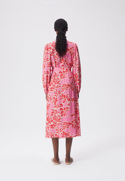 Floral wrap midi dress with a belt, ZALITA in pink