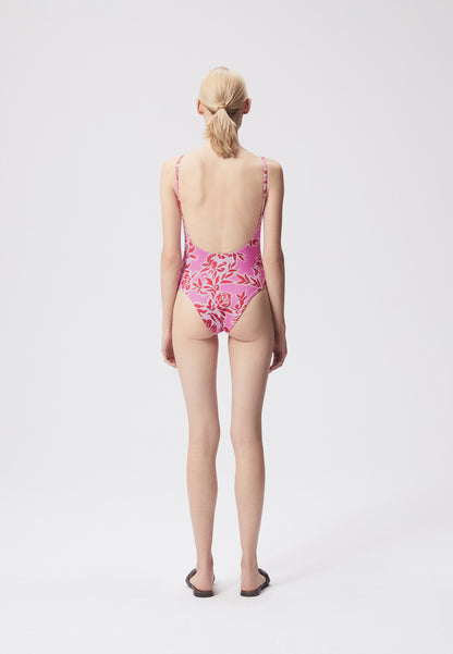 One-piece swimsuit with a V-neck and deep back cut, PALAVA in pink